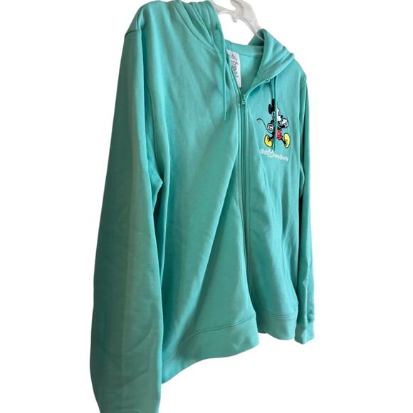 Retro Walt Disney World Mickey Mouse Teal / Blue Zip Up Hoodie Jacket Size Large - Picture 3 of 6